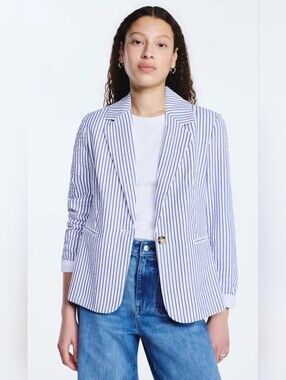 Free Assembly Blue Seersucker Striped Blazer Women's XS (0-2) NWOT